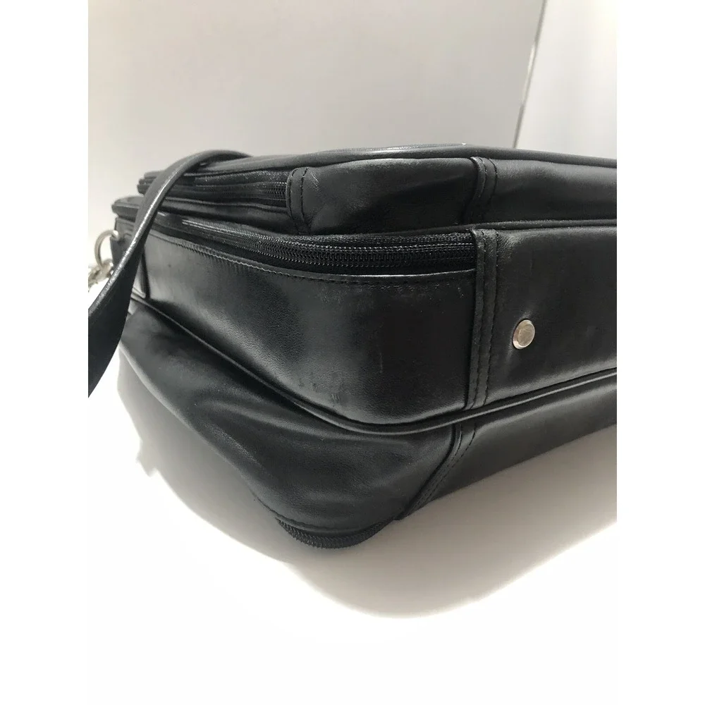 LEVENGER Black Leather Laptop Expandable Briefcase Silver NICKLE Hard Ware USA